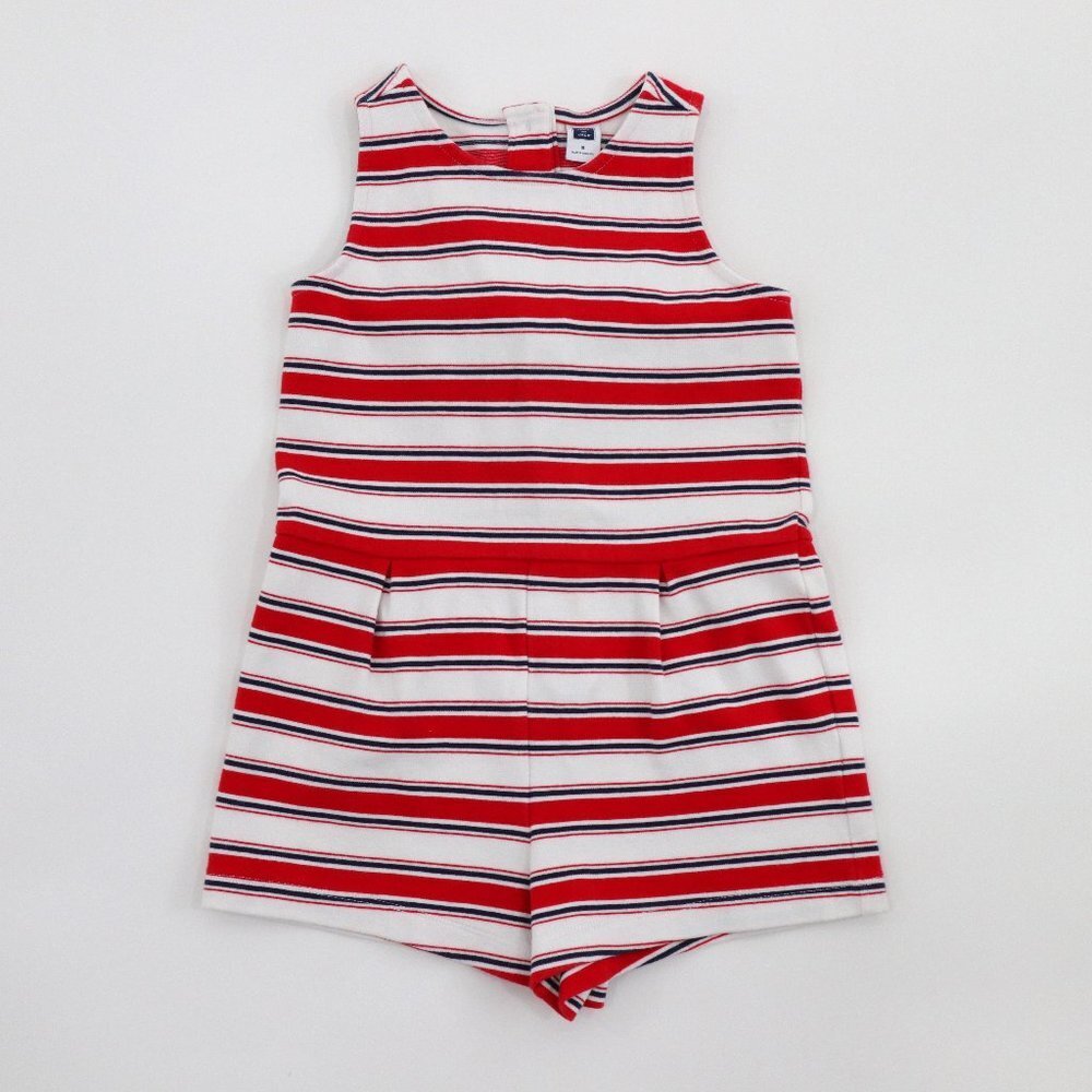 Janie and Jack Romper Girls 5T Striped Red White Blue Bow Short